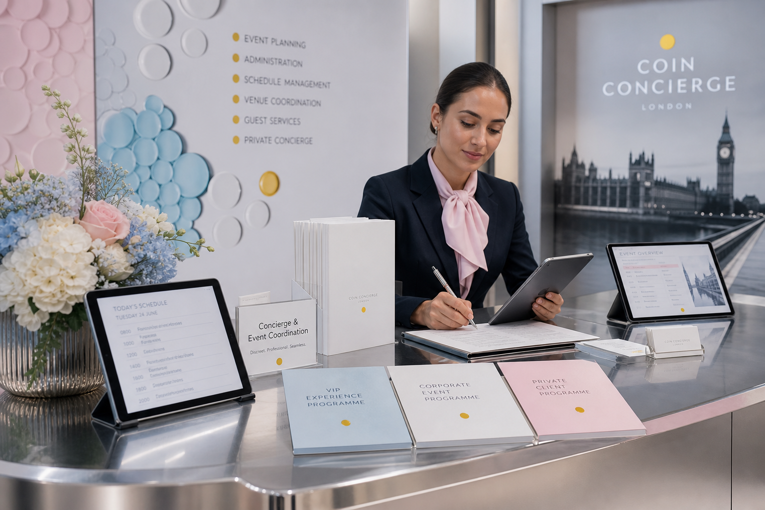 Event planning and administrative coordination workspace