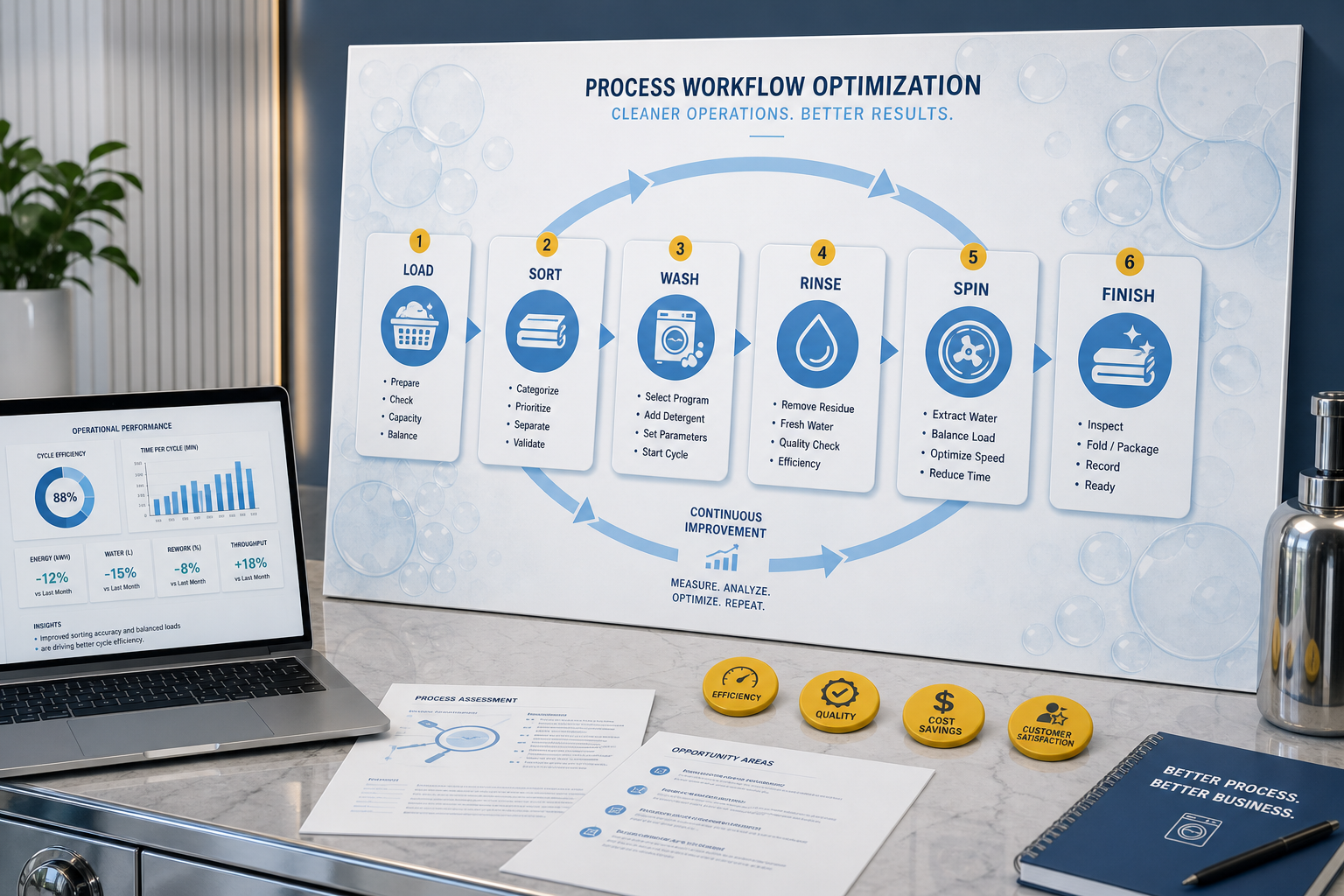Workflow optimisation cycle board with programme stages